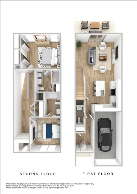 A floor plan of a two-story home with a second floor and a first floor.